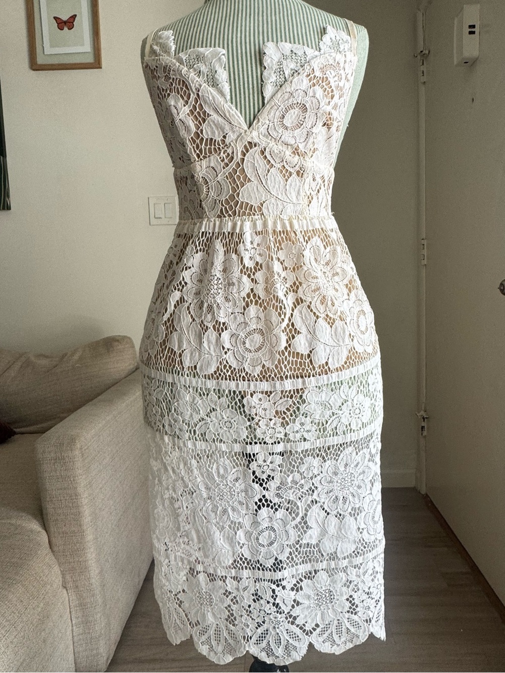 For Love & Lemons White Floral Lace Midi Dress XS